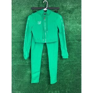 Shane Justin Jogger Set Green Tracksuit Sweatshirt Hoodie & Pants Women's Size M